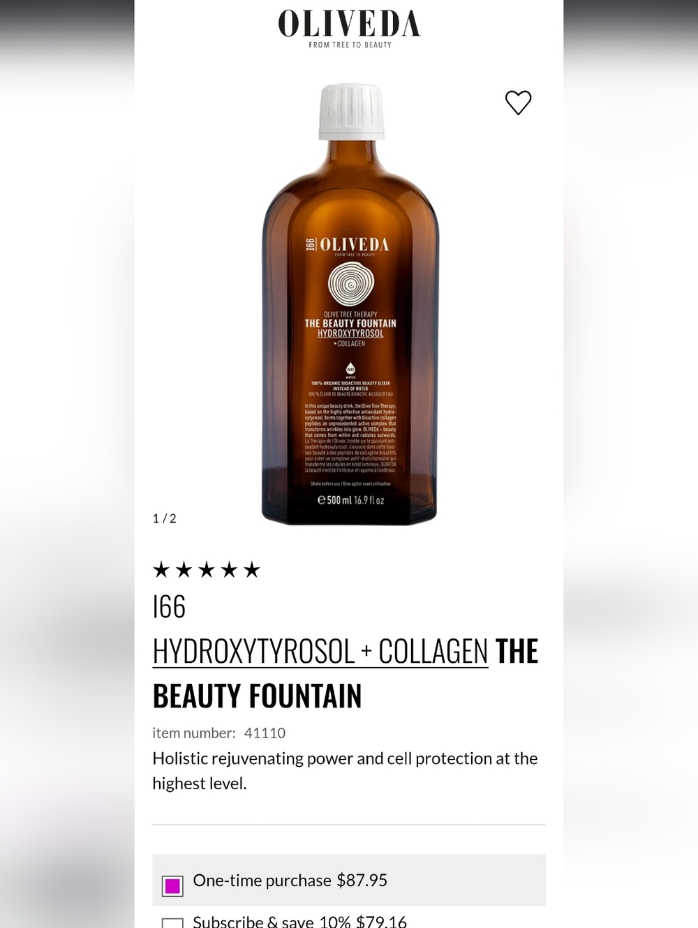 Oliveda The Beauty Fountain Hydroxytyrosol + Collagen - Amber Bottle